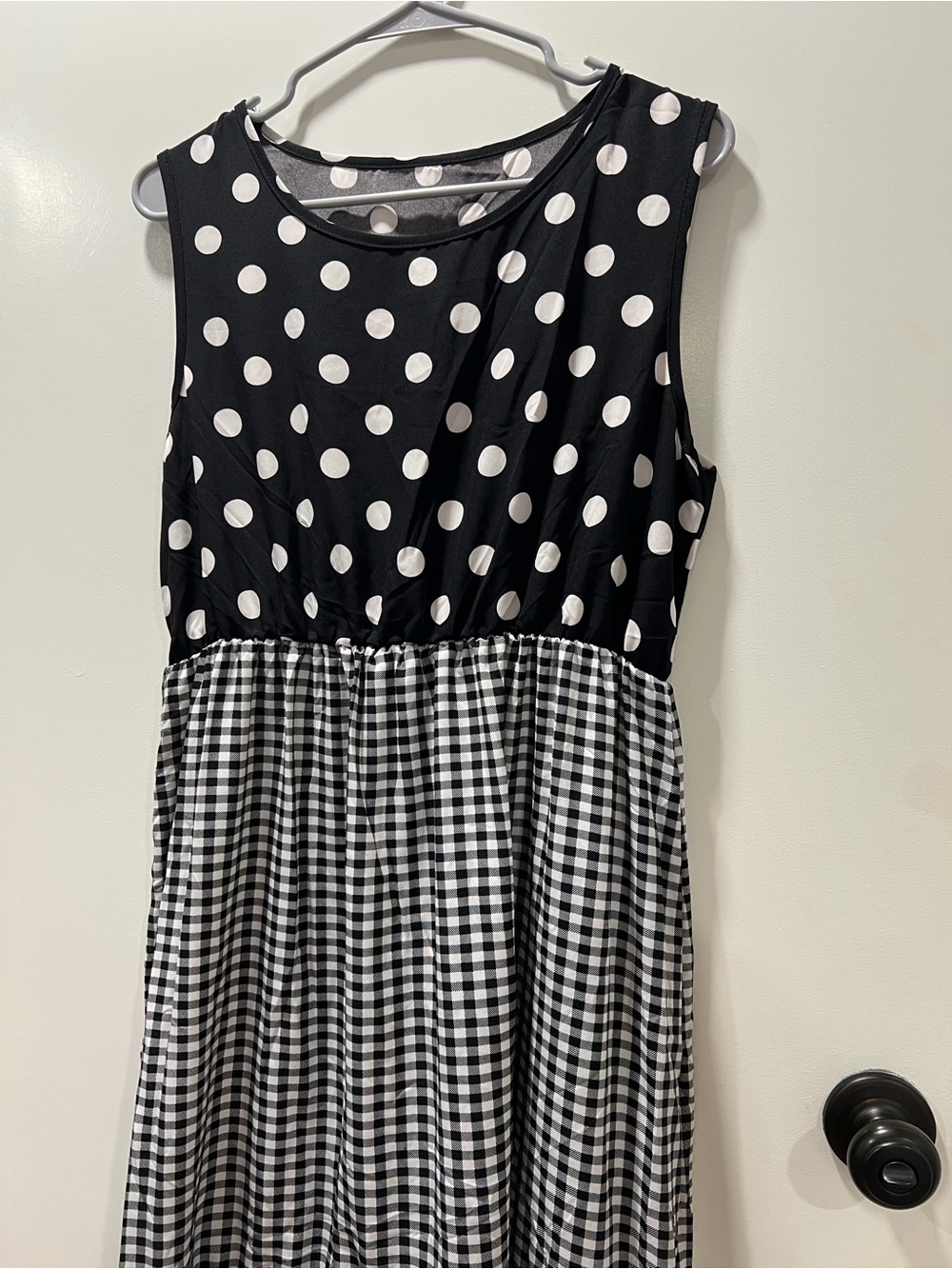 Original Use Black & White Polka Dot and Gingham Casual Dress